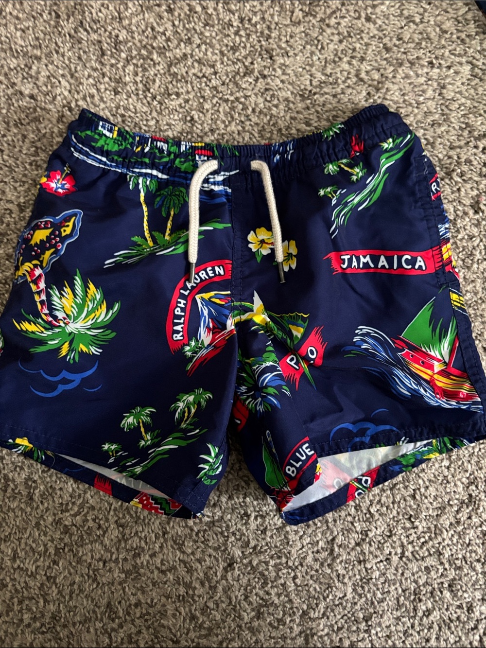 Ralph Lauren Navy Hawaiian Print Swim Shorts NWOT